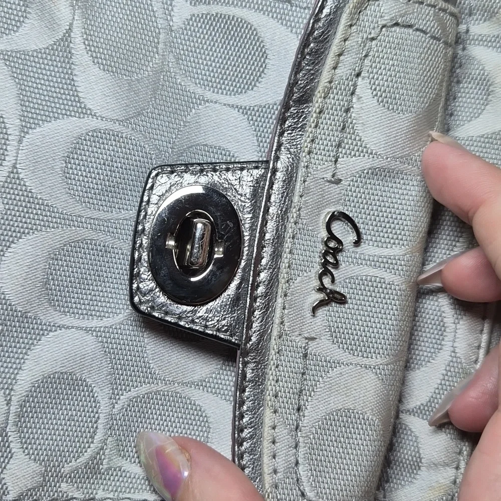 Y2K Coach Silver Signature Crossbody Bag - Silver/Gray